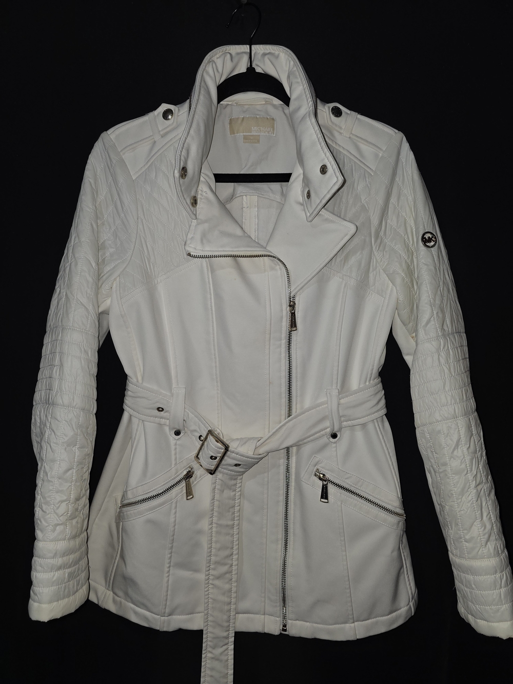 Michael Kors Cream Quilted Belted Trench Jacket